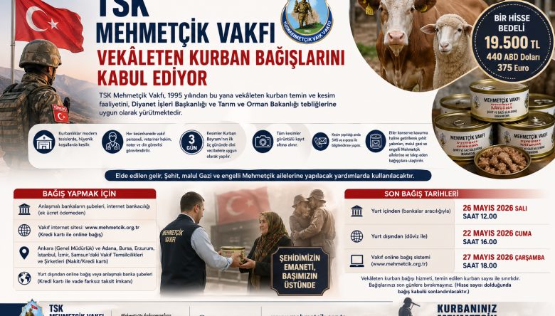 TSK MEHMETÇİK VAKFI, VEKÂLETEN KURBAN BAĞIŞLARINI KABUL EDİYOR   