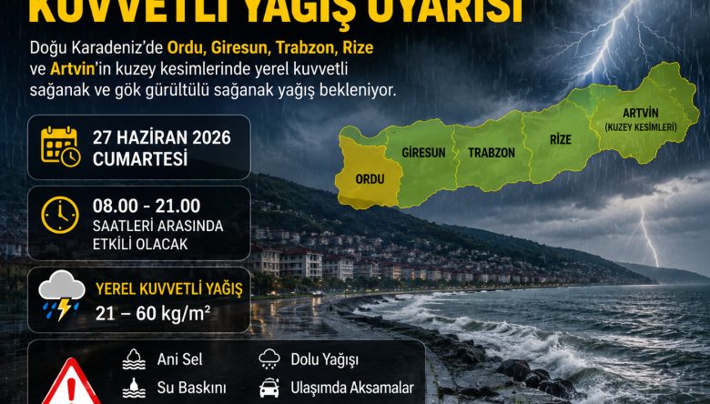 METEOROLOJİ'DEN ORDU İÇİN KUVVETLİ YAĞIŞ UYARISI