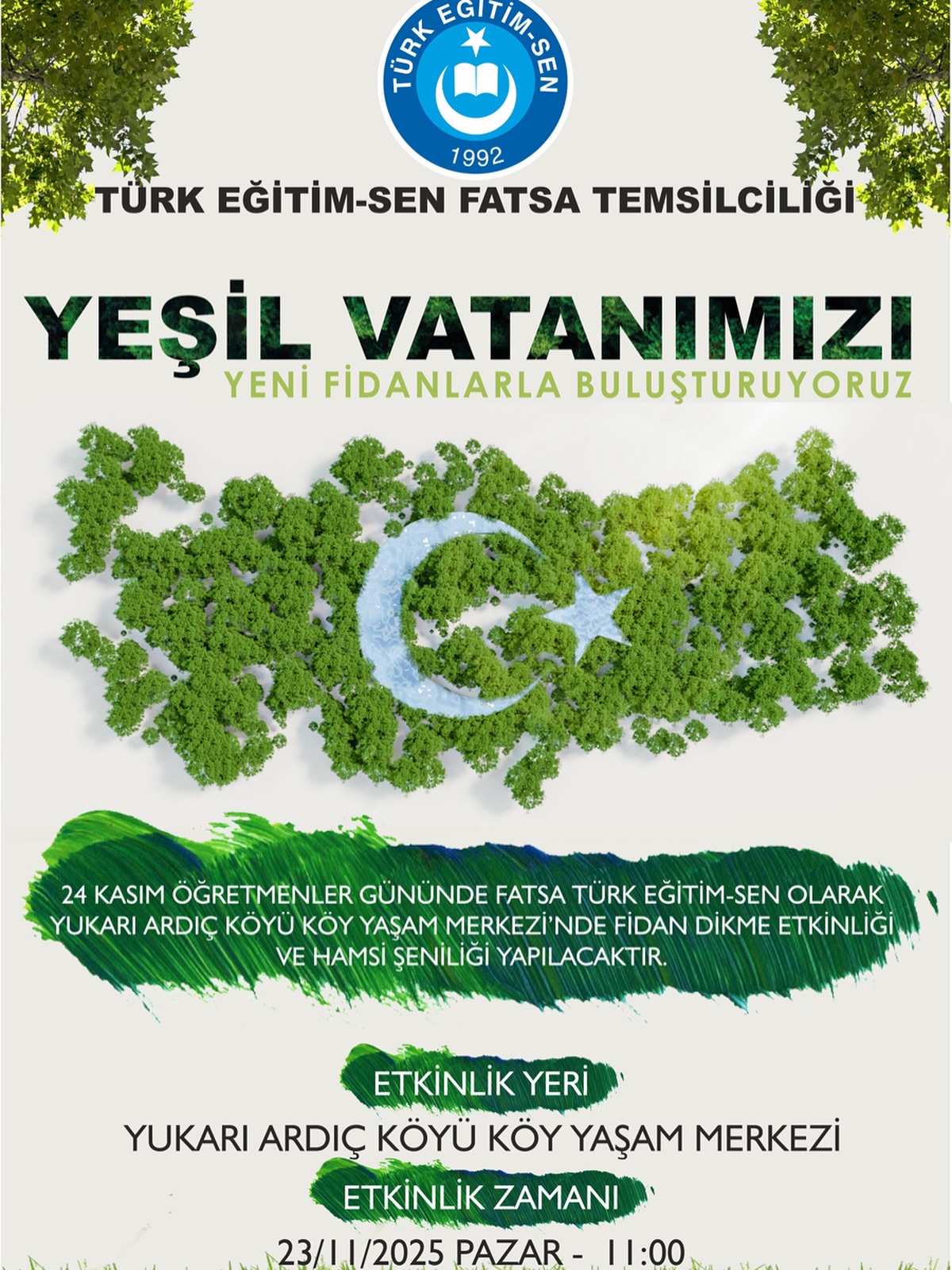 TÜRK EĞİTİM SEN’DEN FATSA’DA FİDAN DİKİMİ